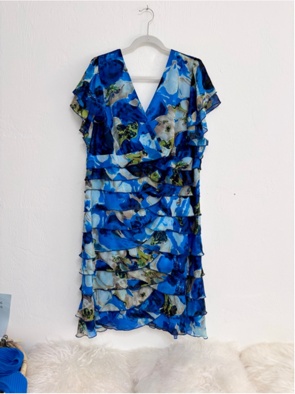 Women's FASHION BUG Blue Green Floral Ruffle Dress 26W